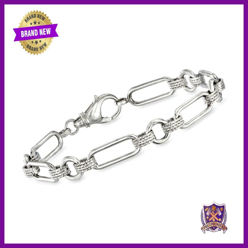 Sterling Silver Oval Paper Clip Link Bracelet 7 Inch Lobster Clasp